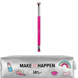 IT Brushes For ULTA Make IT Happen SMUDGER Brush and Metallic Cosmetics Bag NEW